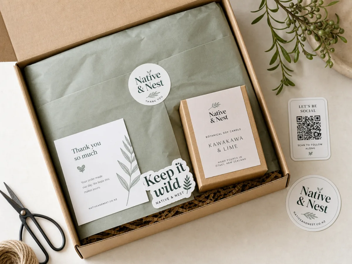 Business stickers and labels in use