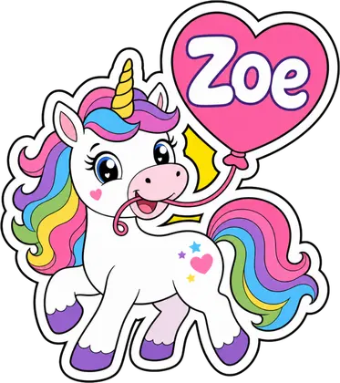 Personalised unicorn sticker example: Heart Balloon