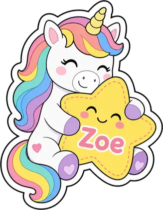 Personalised unicorn sticker example: Hugging Star