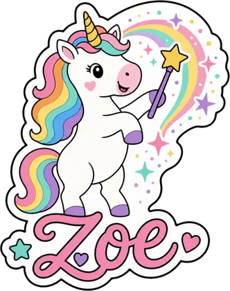 Personalised unicorn sticker example: Magic Wand