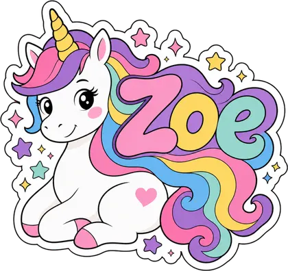 Personalised unicorn sticker example: Rainbow Name