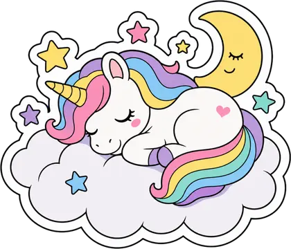 Personalised unicorn sticker example: Sleeping On Cloud